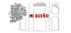 Letra corpórea en fachada con el texto "Mi Sueño" en rojo.